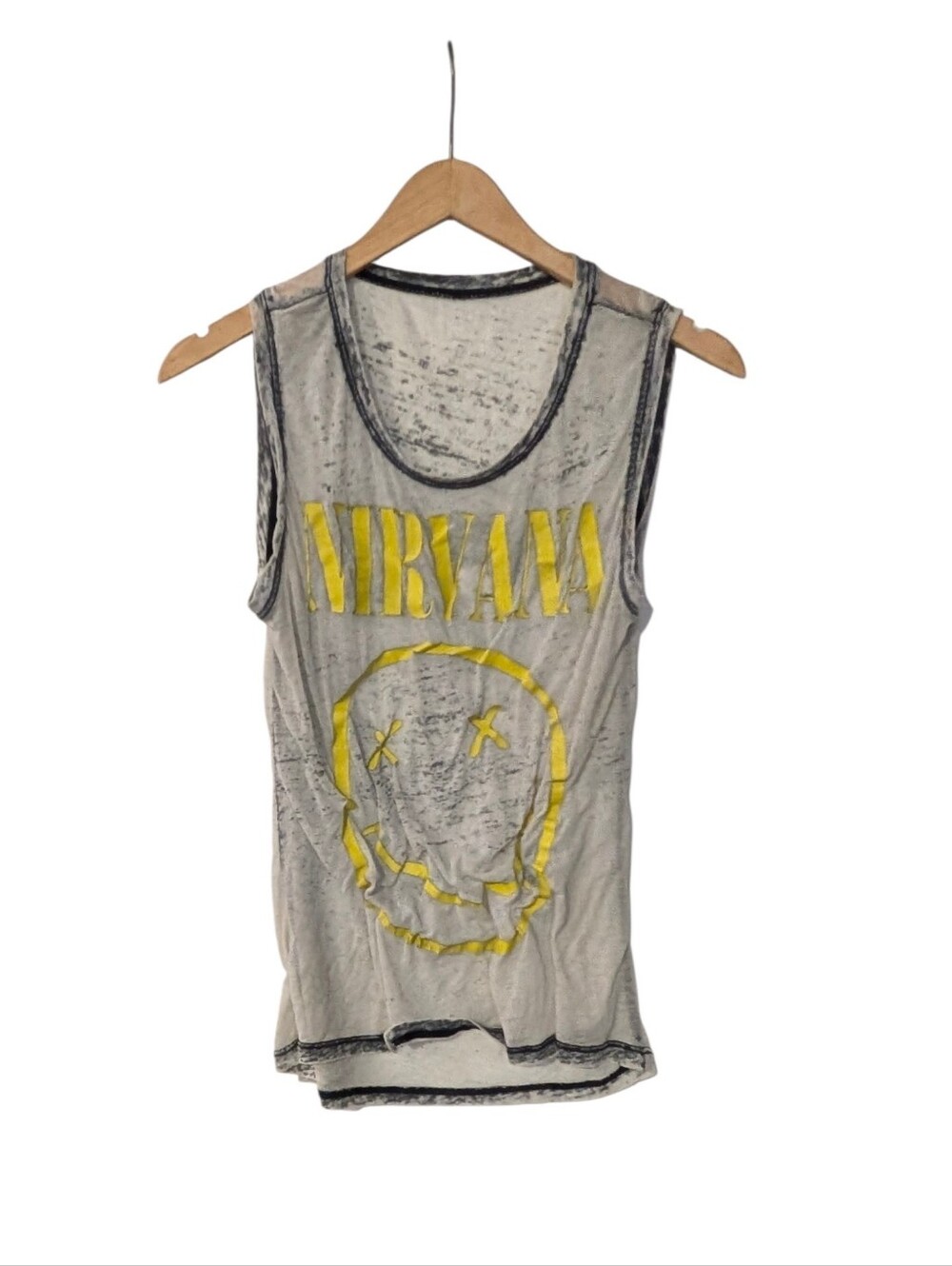 Nirvana Sleeveless Graphic Tank Top in White with Yellow Print